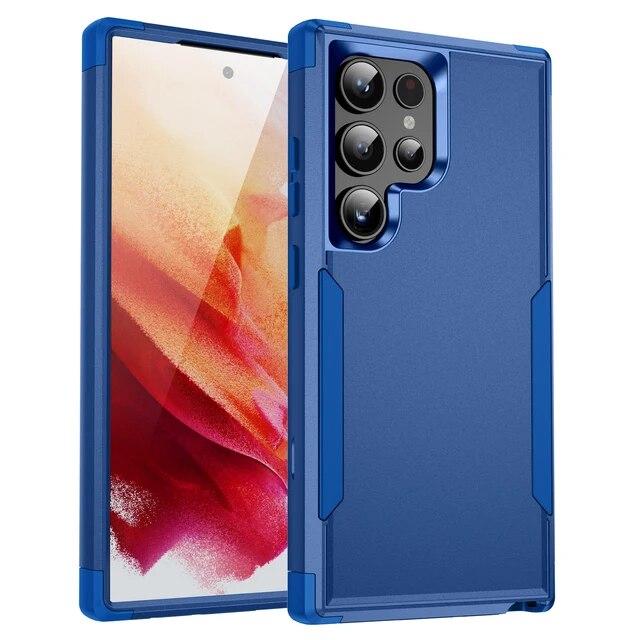 

Противоударный противоударный чехол для телефона для Samsung Galaxy S24 Ultra S23 Plus S22 S21 Ultra Силикон + ПК Жесткая защитная задняя крышка for Galaxy S24 ultra темно-синий