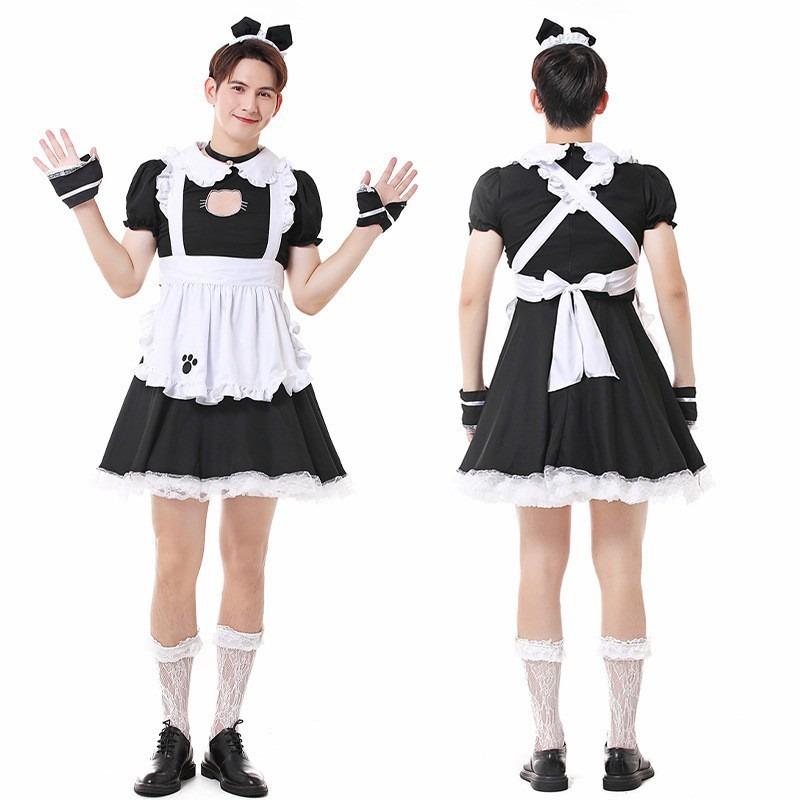 Costume da Cameriera Carino di Halloween Lolita Abbigliamento da Uomo Capo Inverso Taglie Forti Vestito Costume da Festa