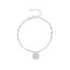 Sterling Silver Lucky Sparkling Sand Round Tag Bracelet, Italian Carved Chain Hand Jewelry for Women