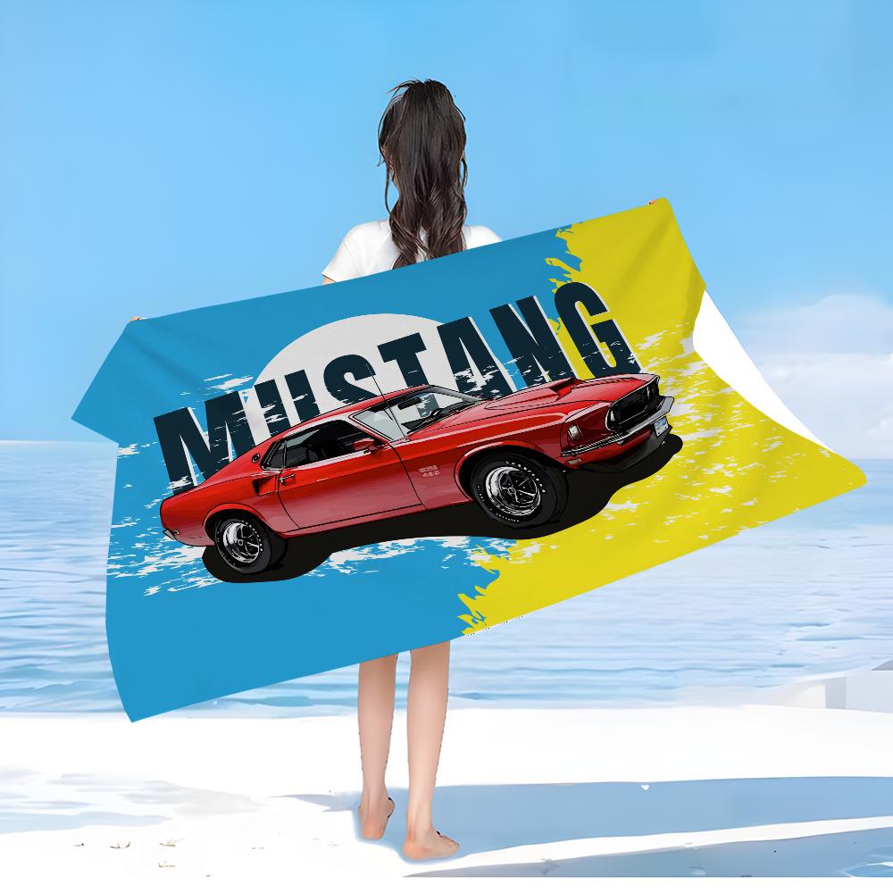Logo auto Mustang Teli da Spiaggia Asciugamano da Doccia Asciugamano per Sauna Viaggio Spa Microfibra Asciugatura Rapida Accessori Palestra Carina Decorazione Stanza