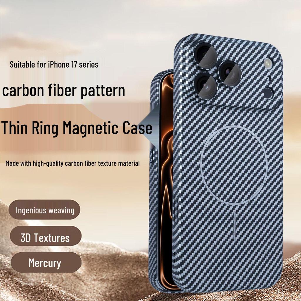 Apple 17 Pro Max Carbon Fiber Magnetic Phone Case with Lens Film for iPhone 15/14