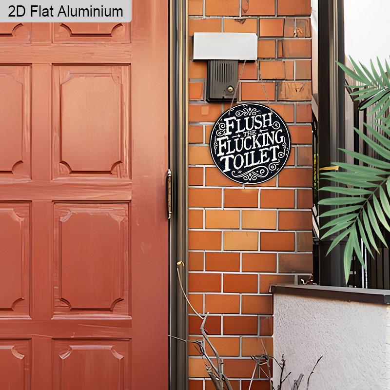 2D Flat 1pc Humorous Bathroom Aluminium Hanging Plaque, "Flush The Flucking Toilet" Lettering Sign, Bathroom Restroom Decor, Powder Room Decor, Funny