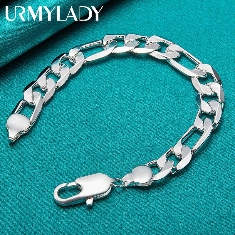 925 Sterling Silver 12mm Side Chain Bracelet Fashion Jewelry MB116