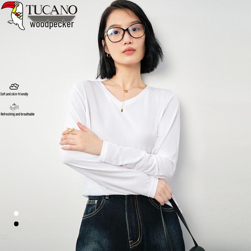 Woodpecker Women s V-Neck Pure Cotton Long Sleeve T-Shirt L