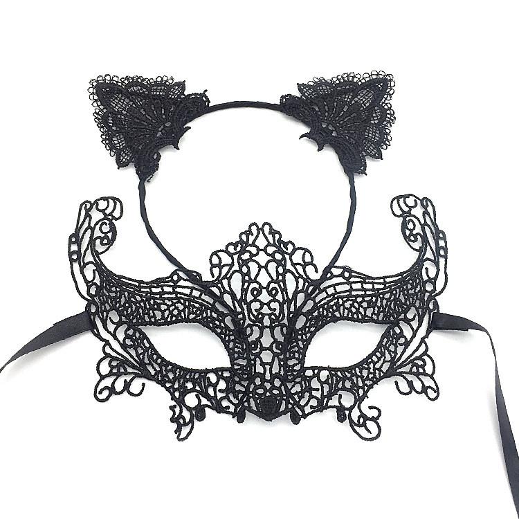 Kostüm-Stirnbandmaske mit schwarzem Spitzenmaterial für Halloween-Partys und Cosplay-Veranstaltungen
