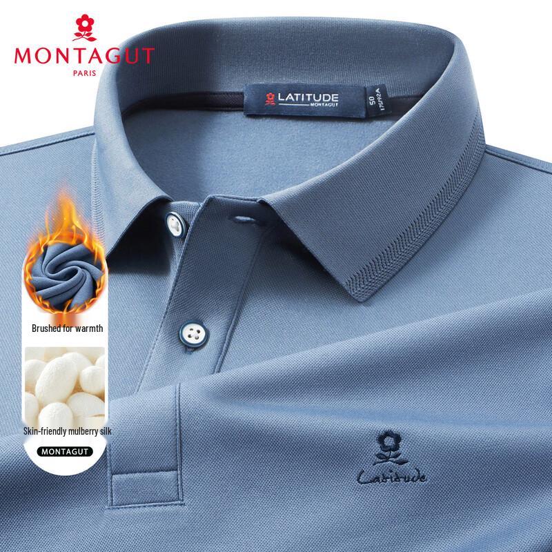 

MONTAGUT Men s Silk Blend Brushed Long-Sleeve Polo Shirt 52