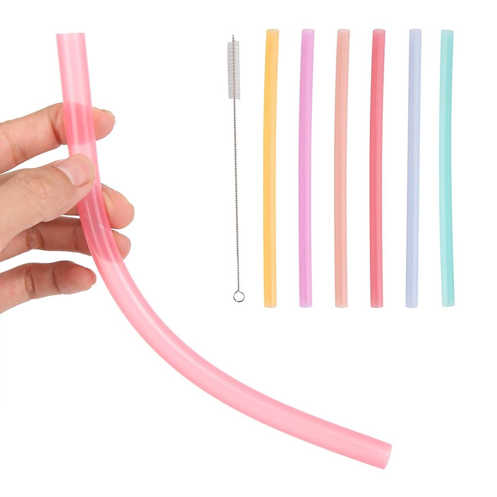 6pcs Portable Reusable Environmentally Friendly Silicone Drinking Straw with Cleaning Brush Set