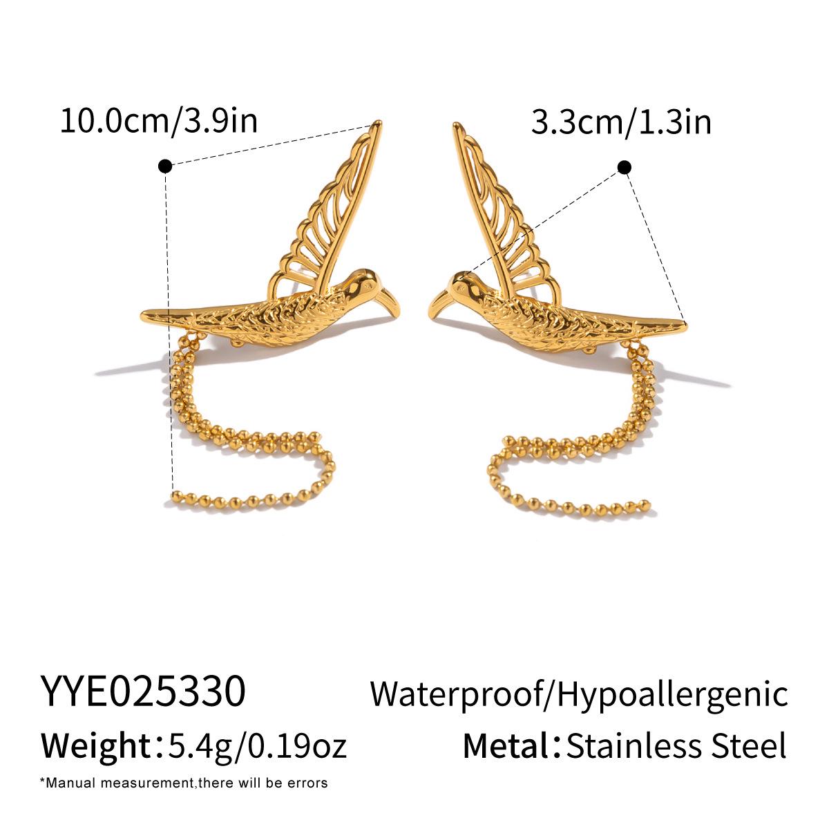 

Peace Dove Tassel Earrings, 18K Gold Electroplated Stainless and Titanium Steel, Retro Style for Women