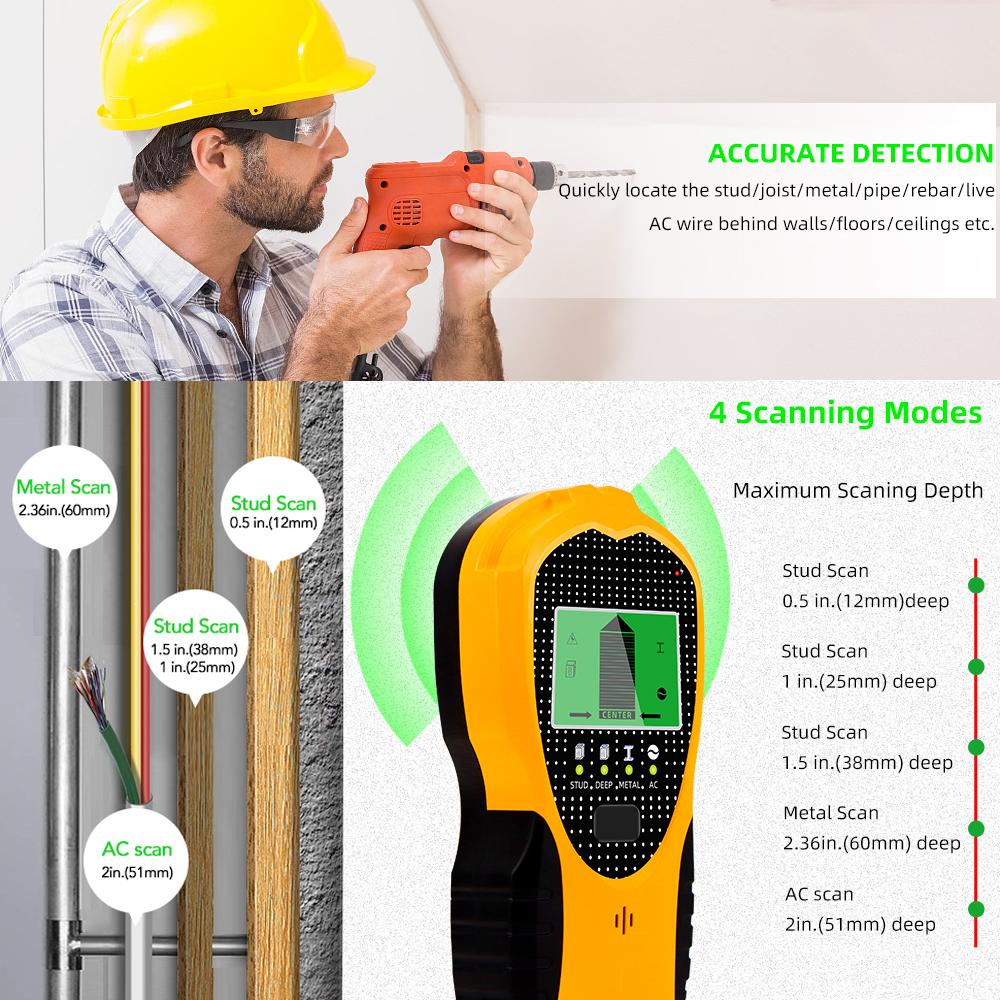 LCD Display Metal Detector 4 In 1 Multifunctional Wall Detector Wood Stud AC Wires Detection Metal Scanner Finder for Decoration