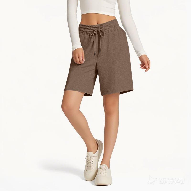 Spring Summer Loose Elastic Waist Fashionable Solid Color Casual Five Point Shorts Pants
