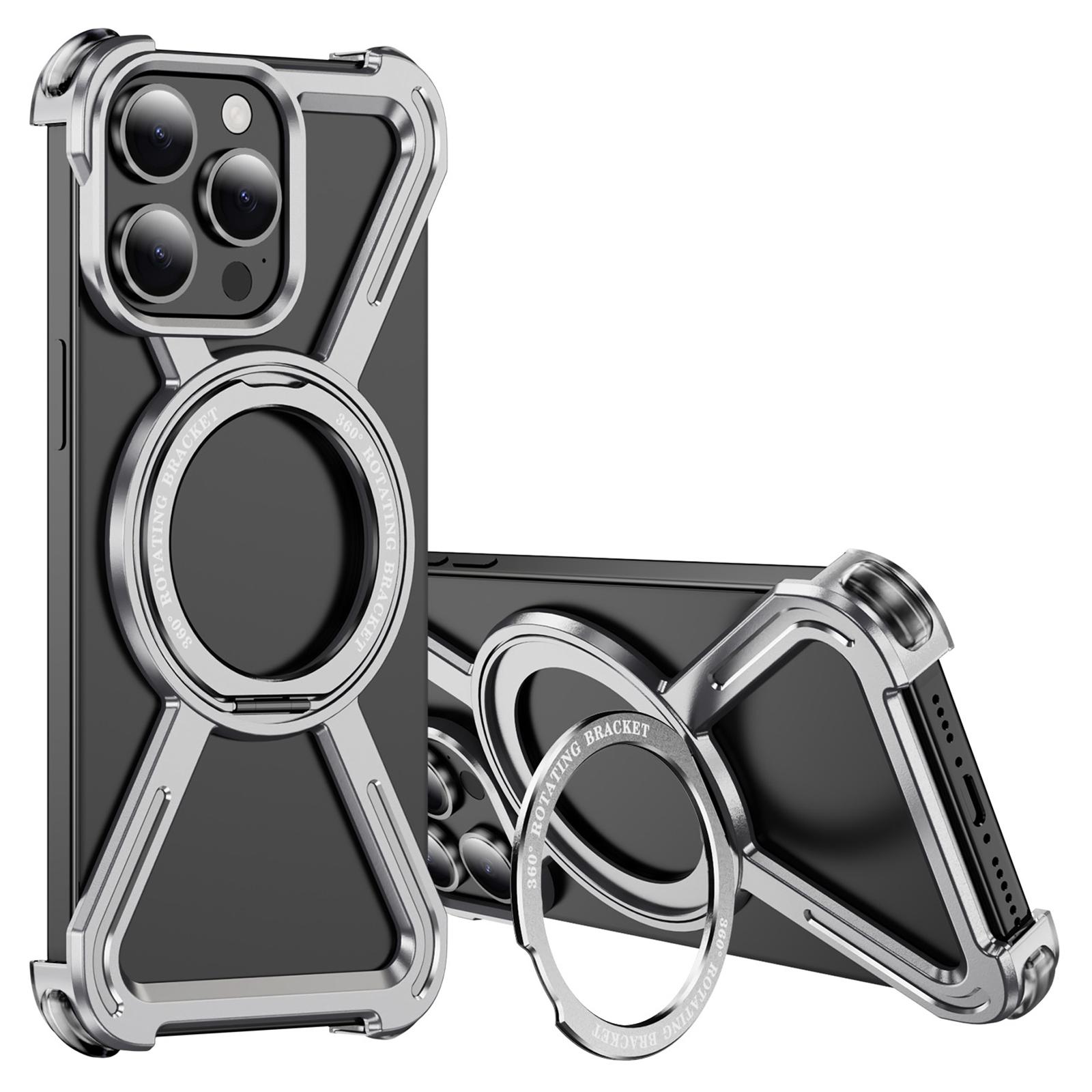 

Бамперы для iPhone 15 Pro Безрамочная металлическая рамка Чехол Совместим с MagSafe Подставка Silver