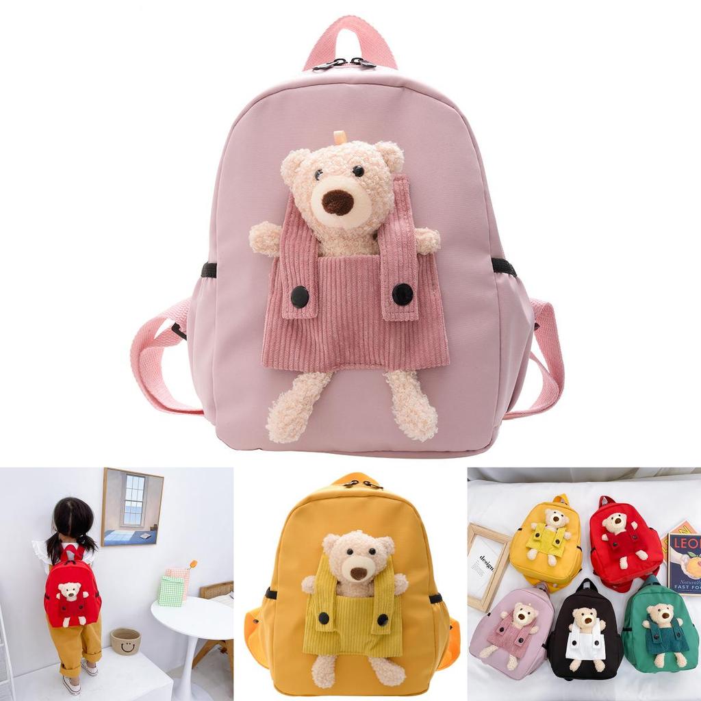 Kids School Bag With Adorable Bear Pendant And Lightweight Nylon Interior For Young Children