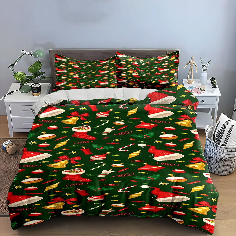 Christmas Hat and Decor Set Bedding Duvet Cover Set Duvet Cover Pillowcases  (1*Duvet Cover 2*Pillowcases, without duvet insert)
