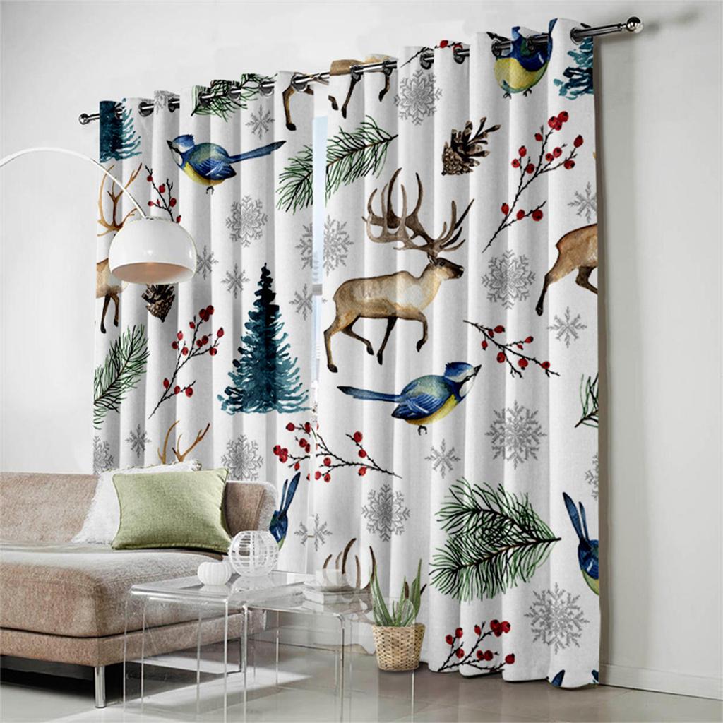 Christmas Carnival Christmas Tree Snowman Curtain Hat Gift Red Living Room Kids Bedroom Window Decor Curtain 2 Panel