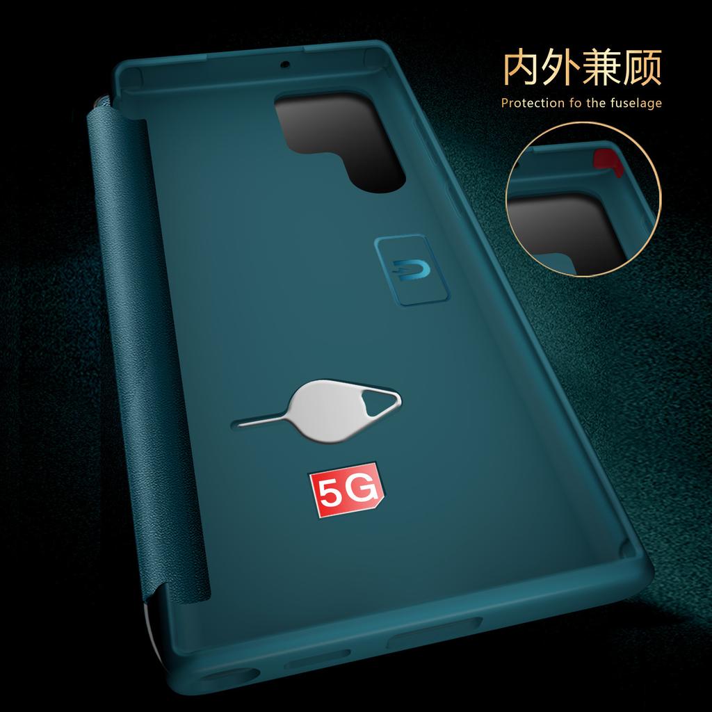 Applicable To Samsung S25Ultra Mobile Phone Case Plain Leather S24 Clamshell Leather Case Note20 Side Window Anti-drop Protective Case A52