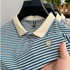 Striped Short-Sleeved Polo Shirt Men'S T-Shirt Cotton Casual Men'S Threaded Lapel Half-Sleeved Top