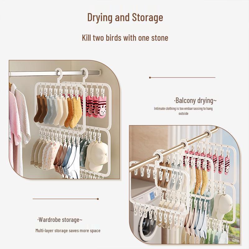 Kinder Mehrfach-Klammer Hänge-Wäscheständer zum Trocknen von Kleidung und Socken für Kleiderschrank oder Balkon
