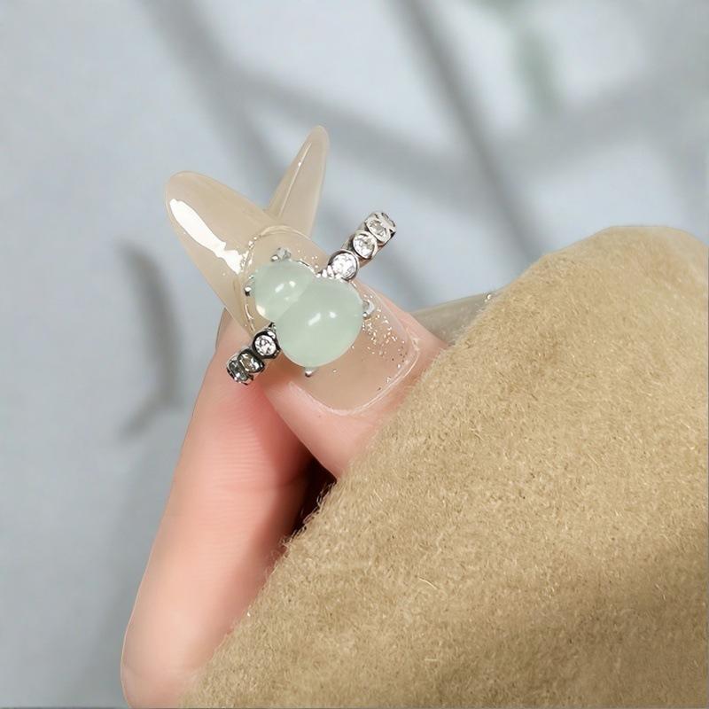 Gourd Imitation Jadeite Open Ring Women'S Niche Design High-End Light Luxury Full Diamond Zircon Ring