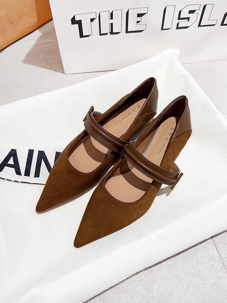 

French style with skirt temperament single shoes autumn style not tired feet high heels thick heel soft leather flats low heel 40