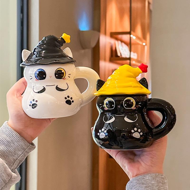 Creative funny birthday gift Halloween magic hat cat ceramic mug for boys and girls practical gifts