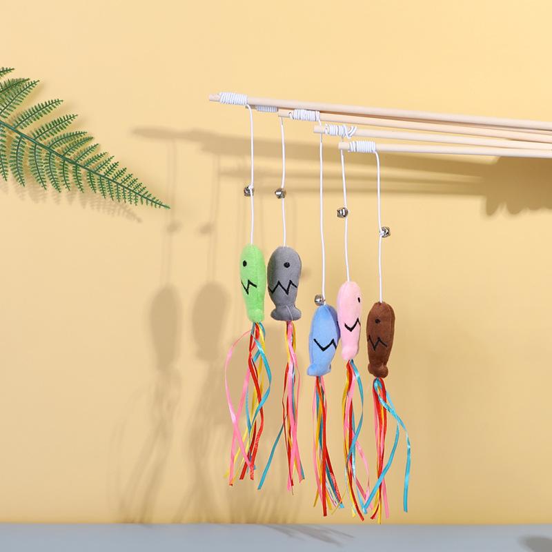 Fashion Cat Wand Toy Natural WoodenTeaser Wand for Cat Interactive Elastic String Cat Stick Pole Toy for Indoor