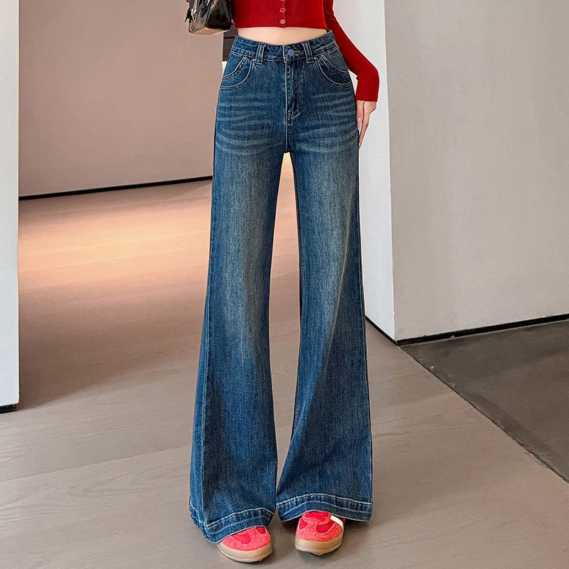 Women s Retro High-Waisted Slimming Bell Bottom Jeans - Spring/Autumn Floor-Length XS