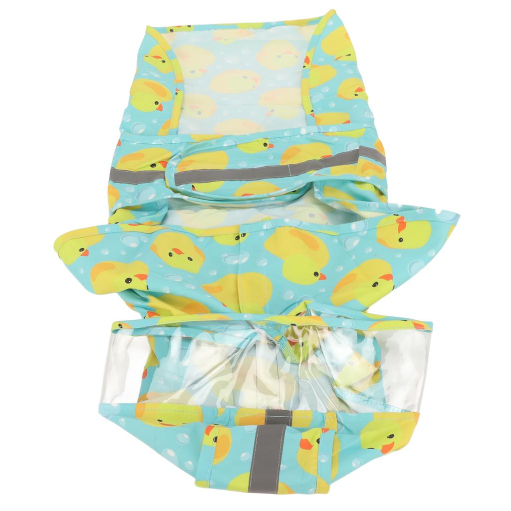 Pet Rain Jacket Duckling Pattern Waterproof Reflective Adjustable 4 Legs Hooded Dog Raincoat for