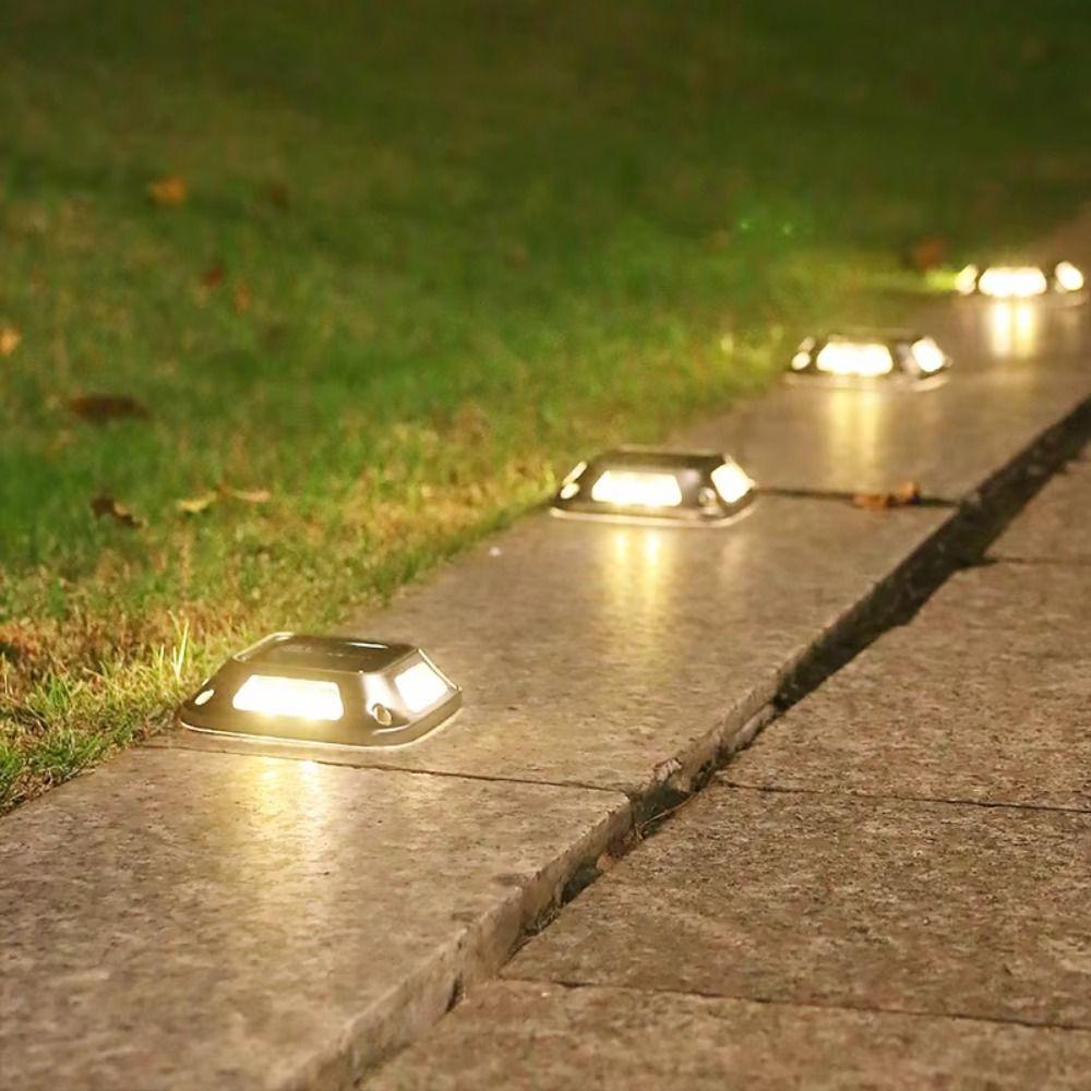 4 PCS Waterproof Garden Light 8 LED Deck Light Warning Light Solar Ground Lights Walkway