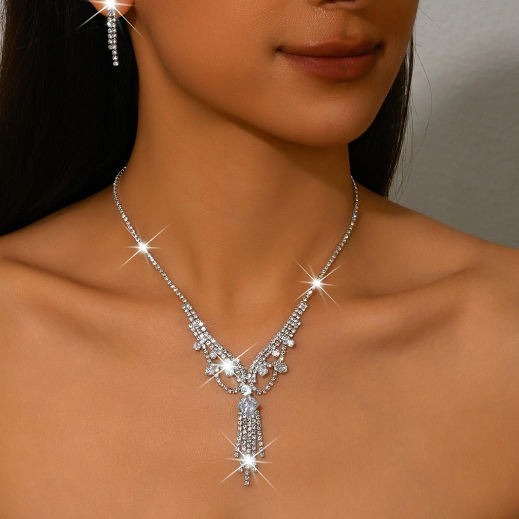 3 st Böhmisk Retro Feng Shui Diamant Tofs Damhalsband Örhängeset Strandsemester Strandfest Dagliga Klädtillbehör