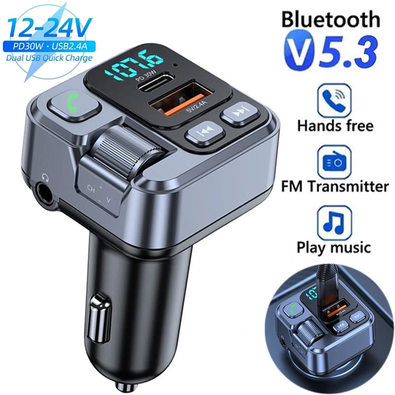 

Bluetooth 5.1 Автомобильный FM-передатчик Автомобильный MP3 Стерео Музыкальный Плеер Handsfree 3.5mm Aux Беспроводной Автомобильный Комплект 30W PD USB-C Быстрая Зарядка