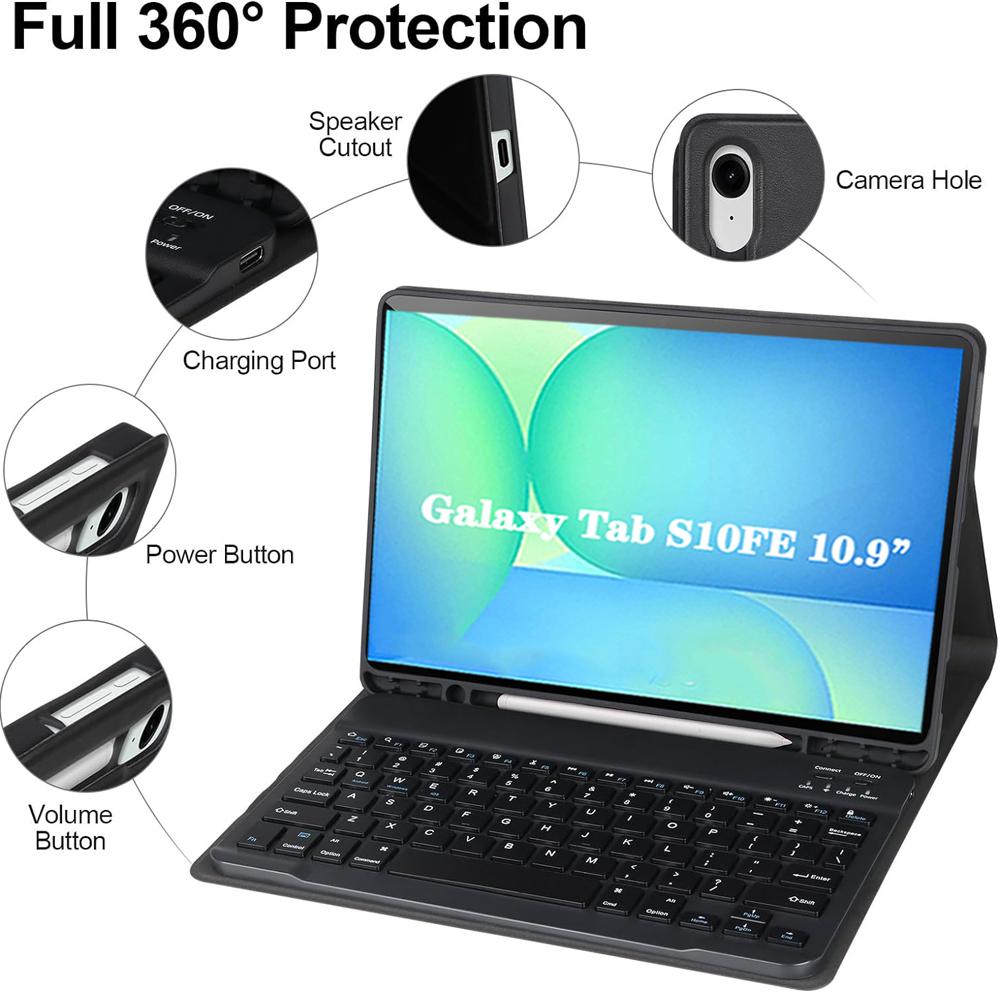 Case for Samsung Galaxy Tab S10 FE 10.9 Inch, Keyboard Cover for Samsung Galaxy Tab S10 FE 10.9 Inch SM-X520/X526/X526B