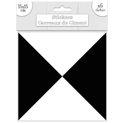 [R2190] - Set of 6 Black and White 'Cement Tiles' Stickers - 15x15 Cm