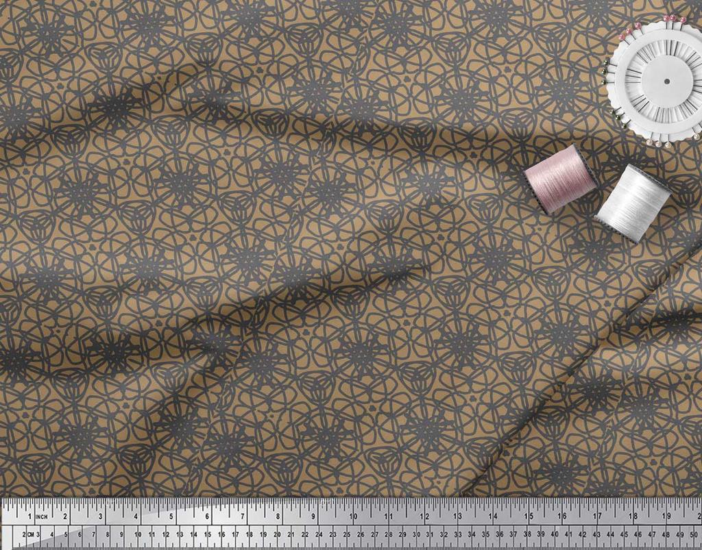 Soimoi Brown Japan Crepe Satin Fabric Abstracts Abstract Print Fabric by the metre 42 Inch