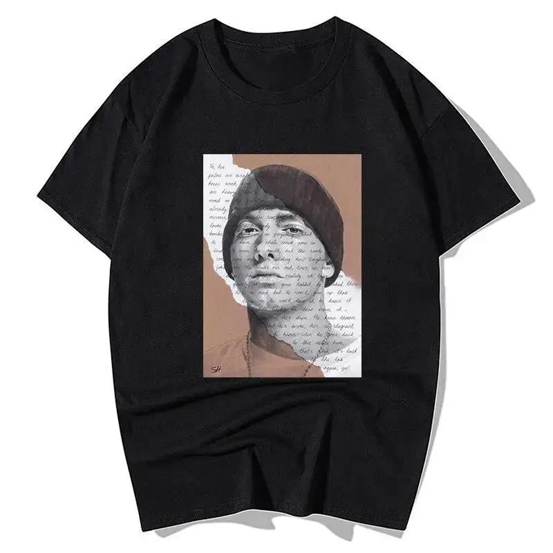 2025 Sommer Rapper Eminem Grafikbedrucktes T-Shirt Herren Retro Reine Baumwolle HipHop Mode Lässig Locker geschnittenes T-Shirt Damen