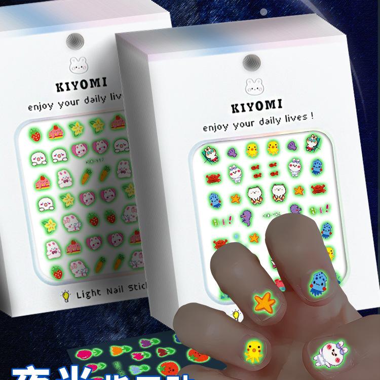 Luminous Cartoon Rabbit Nail Stickers for Kids - Fluorescent Nail Tips & Decorations