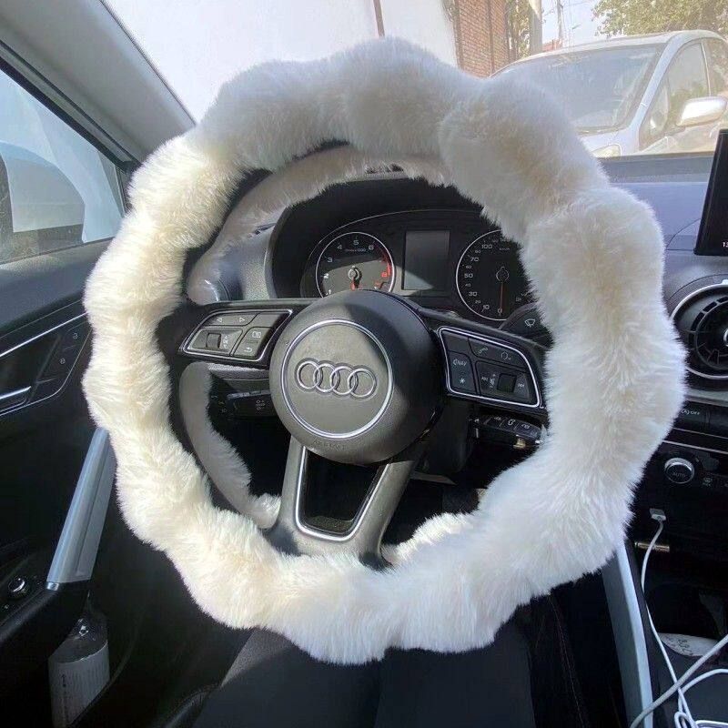 

New Winter Long Plush Warm Car Steering Wheel Cover, Bubble Velvet Skin-Friendly Anti-Cold Anti-Slip Handle Cover for the Car Interior Bubble Velvet [Off-White] 38cm