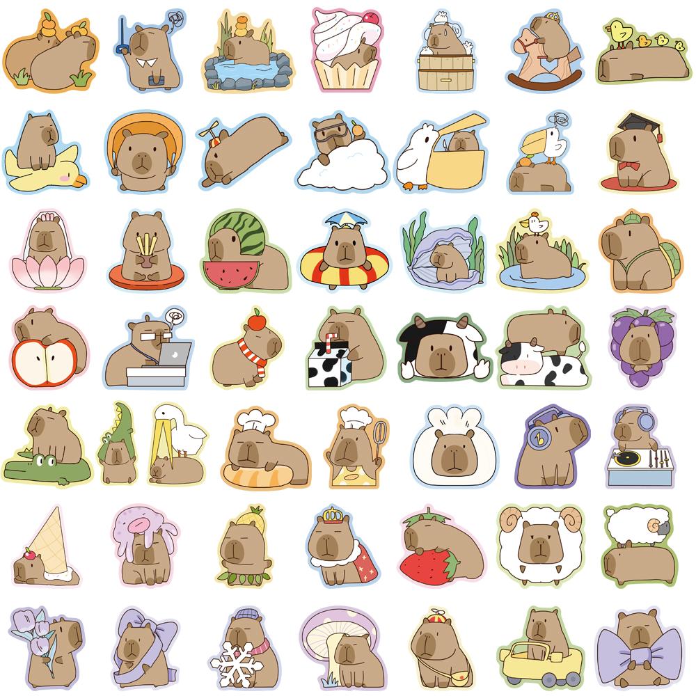 50PCS Cartoon Capybara Stickers Scrapbook Skateboard Guitar Laptop Luggage Bicycle Helmet Suitcase Sticker Pegatinas Phone Gift
