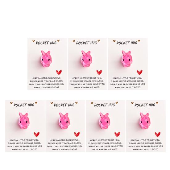 7Pcs Bunny Pocket Hug Card Positive Keepsake Card with Cute Resin Mini Bunny Emotional Support Card Gift for Friends Easter Basket Stuffers