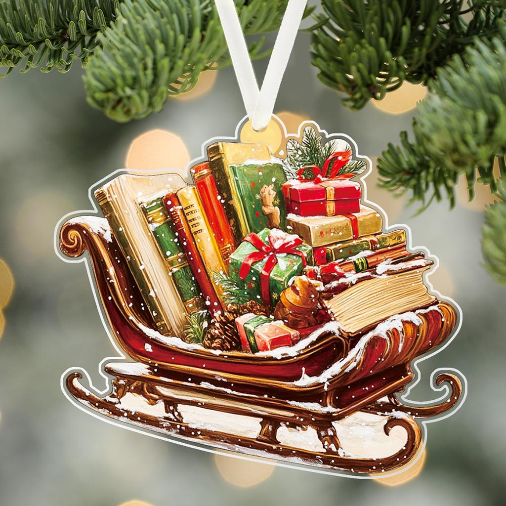 Acrylic Santa Claus Elk Sleigh Pendant Ornaments Xmas Tree Hanging Decor for Home Christmas Party New Year Decoration