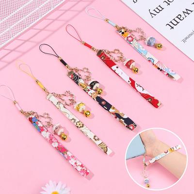 Rope Phone Strap Lanyard Anti-lost Lanyard Lucky Cat Bell Sakura Phone Lanyard Keychain Wrist Rope