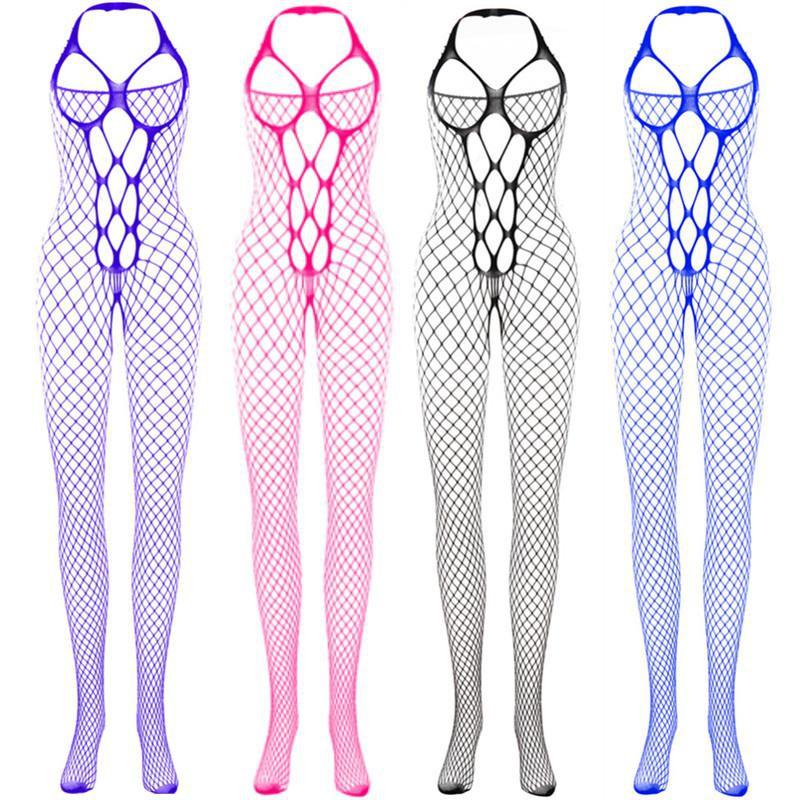 Womens Sexy Halter Fishnet One-piece Stocking Suspender Sleeveless Bodystocking Lingerie Body Suits Plus Size