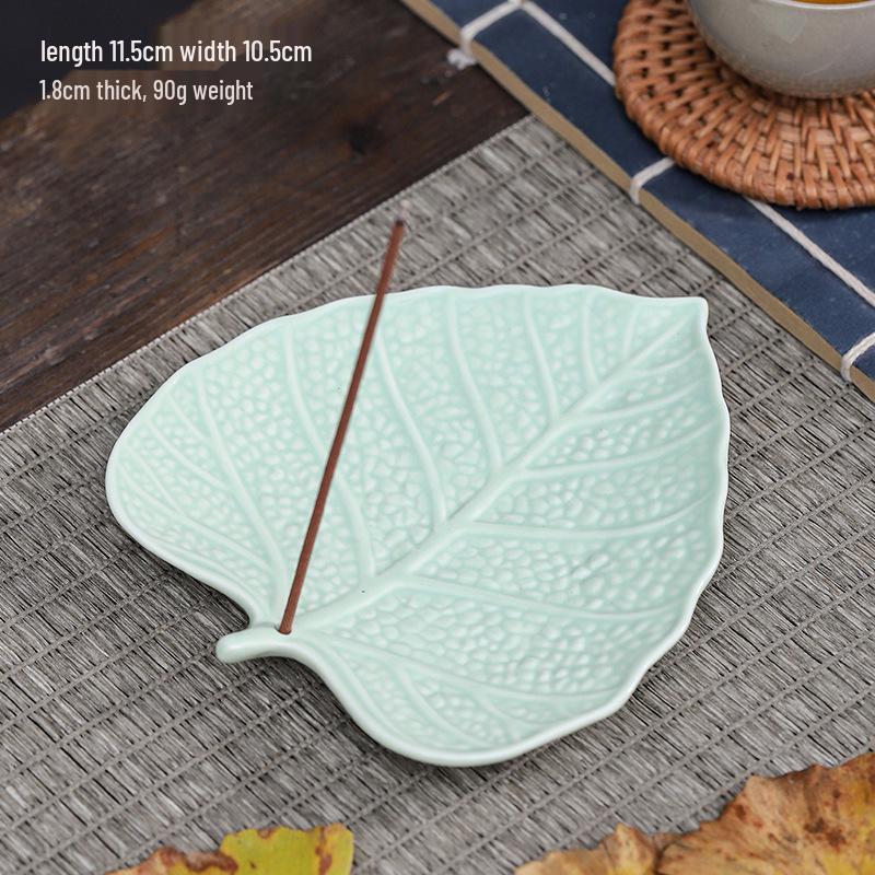 Ceramic Ginkgo & Bodhi Leaf Incense Holder - Creative Home Decor Ornament