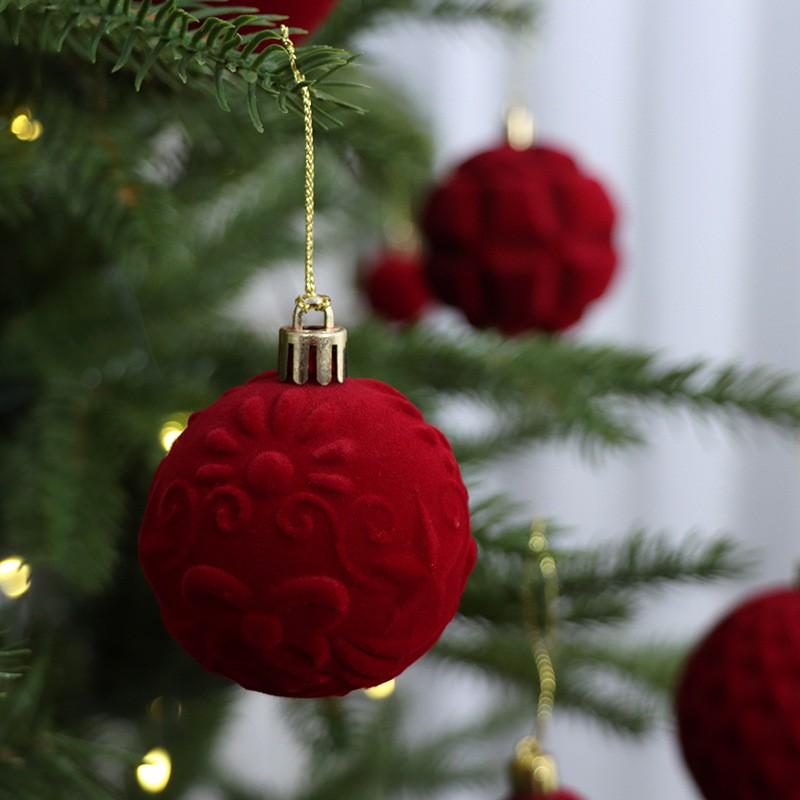 24pcs 6cm Flocked Christmas Ornament Balls Tree Decoration - Modern Minimalist Holiday Decor In Green Ivory Pink Camel