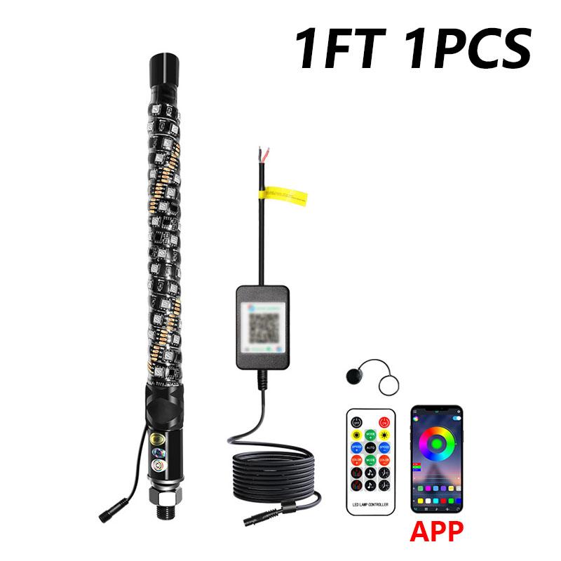 2PCS 1FT LED Whip Lights APP Remote Control Flagpole Antenna Whips LED Flagpole Lamp for UTV ATV Off-Road Truck RZR Car