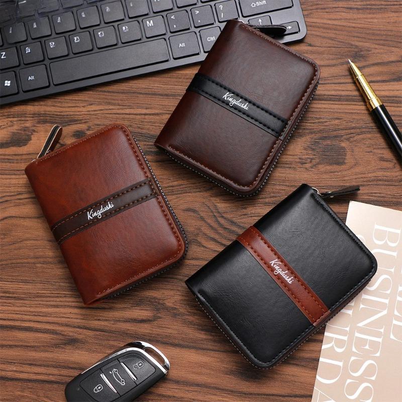 Men RFID Blocking Credit Card Holder Genuine Leather Wallet Zipper Card Case Accordion Card Organizer Coin Pocket Mini Wallet