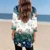 Womens Tops V-neck 3/4 Sleeve Blouses Casual Mid-length Shirts Fashion Christmas Print Tunic Tops With Pockets