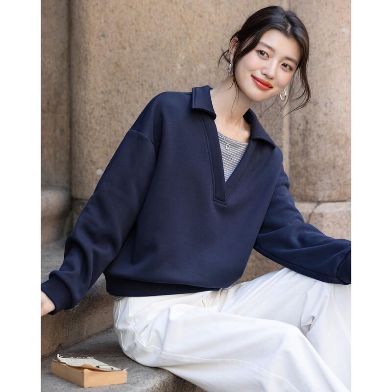 Demana Women's Winter Faux Two-Piece Color Block Lapel Sweatshirt