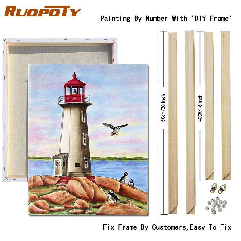 RUOPOTY Paint By Numbers Tower Landscape Wall Art Unique Gift Acrylic Home Decor Hand Painted Coloring Seaside For Living Room