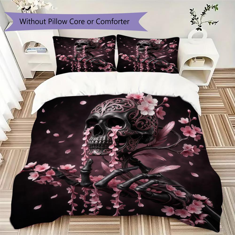 Rose Skull Pattern Bedding uilt Set uilt Cover Pillowcase Home Decoration Birthday Gift (1 * duvet cover + 2 * pillowcase without core)