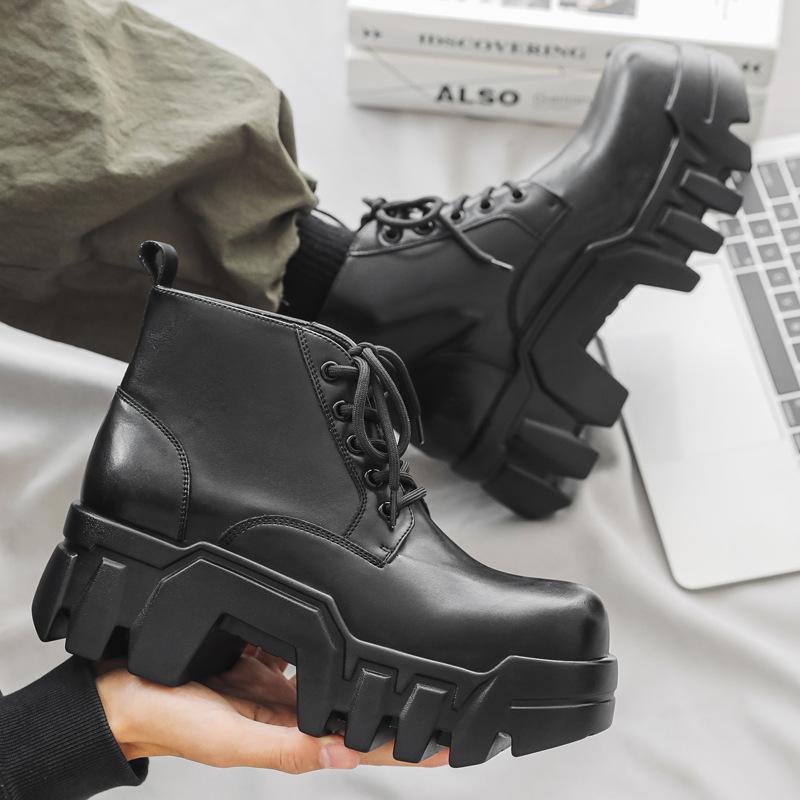 Vysoké Martinovy boty Pánské Stejné Zimní Pracovní boty Černé Velká Hlava Zvyšující Výšku Derby Boty 16897-J